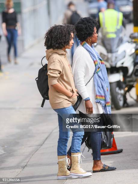 Yara Shahidi and her mother Keri Shahidi are seen arriving at 'Jimmy Kimmel Live' on March 12, 2018 in Los Angeles, California.