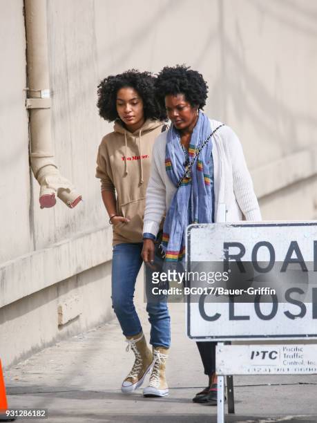 Yara Shahidi and her mother Keri Shahidi are seen arriving at 'Jimmy Kimmel Live' on March 12, 2018 in Los Angeles, California.