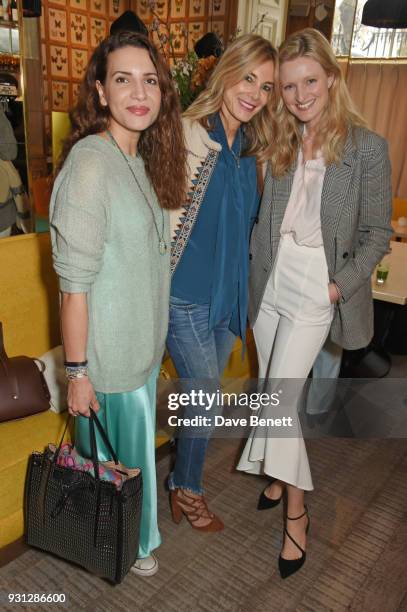 Racil Chalhoub, Kim Hersov and Candice Lake attend the Espie Roche launch breakfast at The Chess Club on March 13, 2018 in London, England.