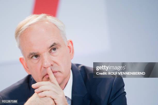 Johannes Teyssen, CEO of German utility company EON, attends a joint press conference of EON and German energy supplier RWE, on March 13, 2018 in...