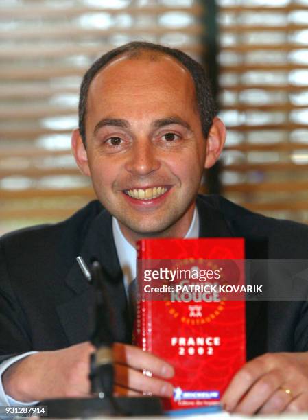 Picture taken 26 February 2002 in Paris of French tire maker CEO Edouard Michelin presenting the Michelin gastronomic guide. Edouard Michelin drowned...