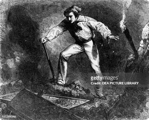 The treasure of Monte Cristo, illustration for The Count of Monte Cristo, novel by Alexandre Dumas and Auguste Maquet , engraving after a drawing by...