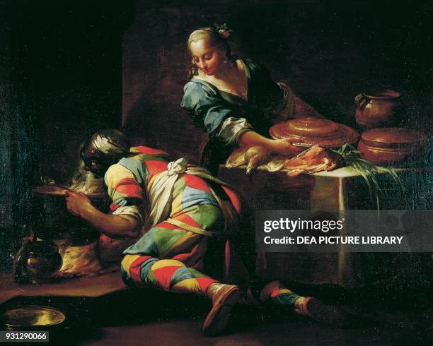 Harlequin the cook, ca 1740, by Giovanni Domenico Ferretti , oil on canvas.