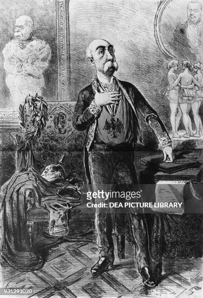 What Egyptian Statute! I am the Statute; Satirical cartoon depicting Prime Minister Francesco Crispi on the forty-first anniversary of the Albertine...