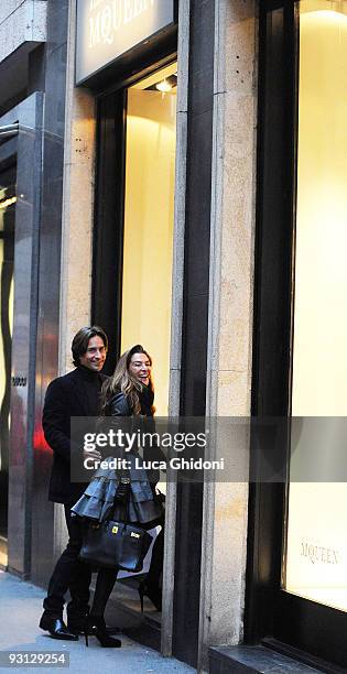 Fiona Swarovski and Karl Heinz Grasser are seen shopping on November 17, 2009 in Milan, Italy.