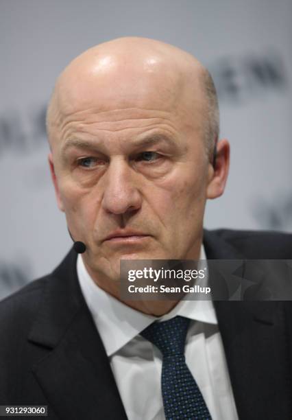 Volkswagen AG Chief Financial Officer Frank Witter attends the company's annual press conference on March 13, 2018 in Berlin, Germany. Company...