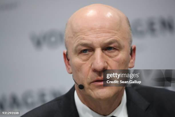 Volkswagen AG Chief Financial Officer Frank Witter attends the company's annual press conference on March 13, 2018 in Berlin, Germany. Company...