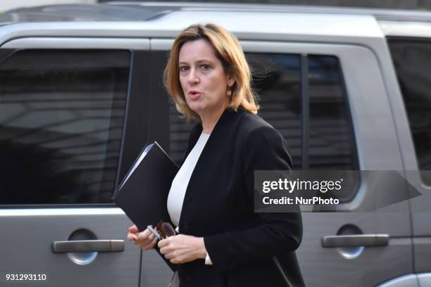 Home Secretary Amber Rudd arrives for the weekly cabinet meeting at 10 Downing Street on March 13, 2018 in London, England.