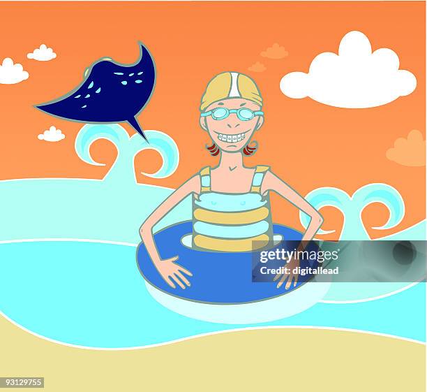 beach girl with life saver - spring break stock illustrations