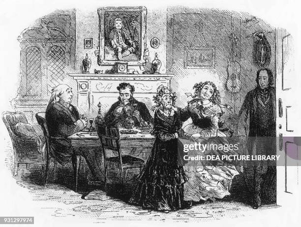 Mr F's Aunt is conducted into Retirement, Book I, Chapter XIII, illustration for Little Dorrit, novel by Charles Dickens , etching by Phiz Browne ,...