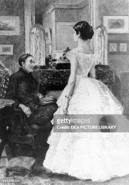Germinie showing her bridesmaid dress to Mademoiselle de Varandeuil, illustration for Germinie Lacerteux, novel by Edmond de Goncourt and Jules de...