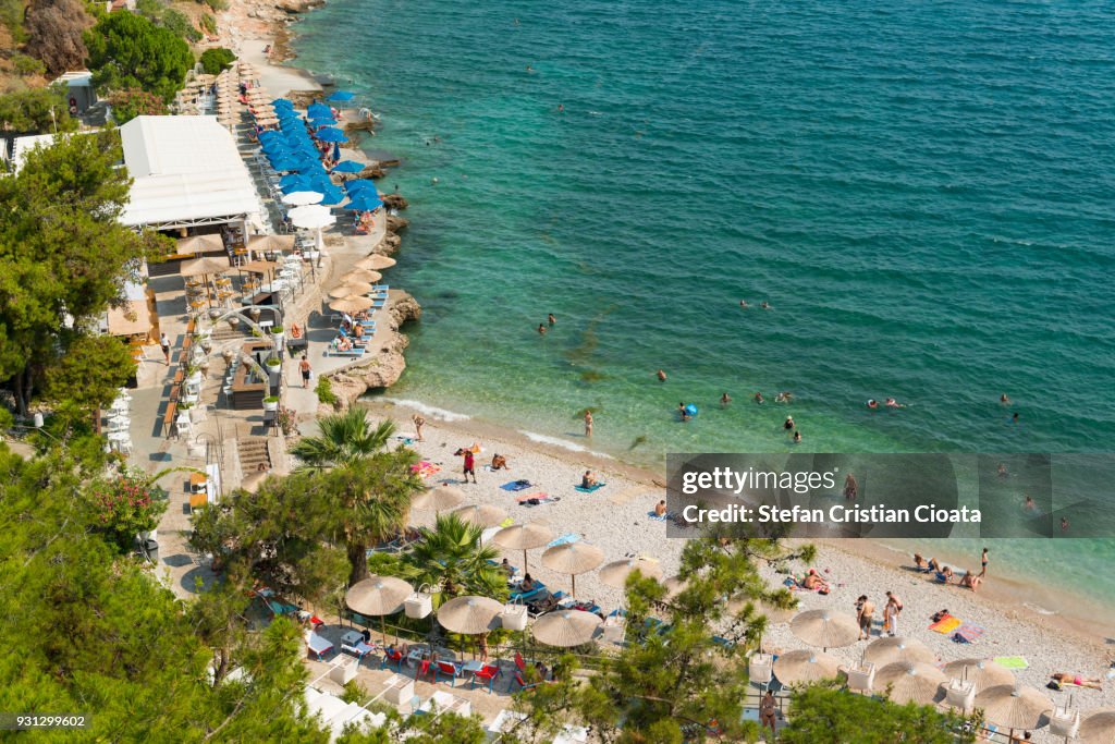 Arvanitia beach in Nafplio town, Peloponnese, Greece, Europe