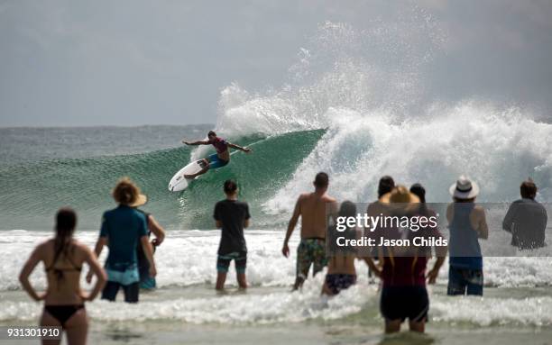 Local Gold Coast surfer Joel Parkinson shows his local knowledge of the surf to win his heat in the Quiksilver Pro Gold Coast Round 2, on the Gold...