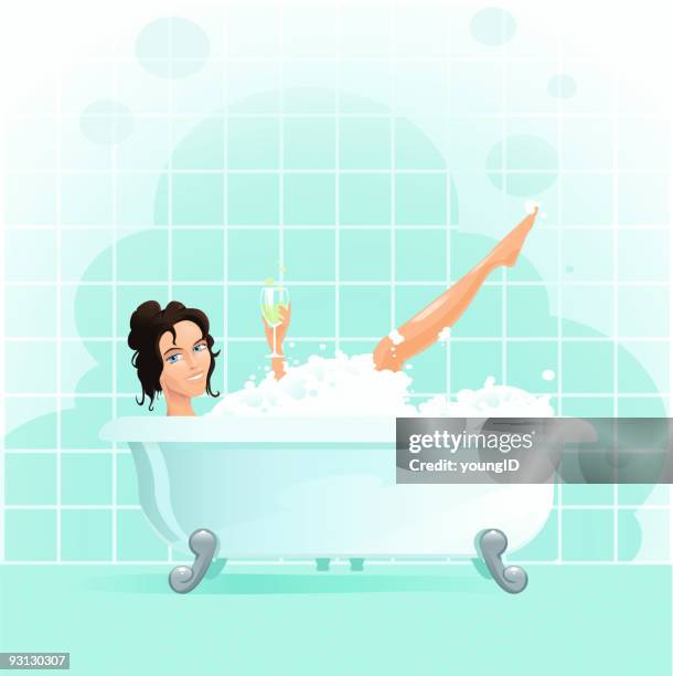 woman in bath - bathroom tiles stock illustrations