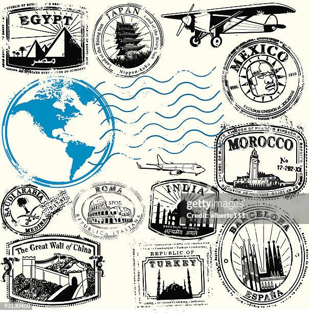 adventure awaits - stamps stock illustrations