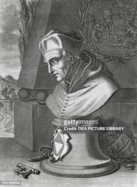 Bust of Gregory XII , Pope from 1406 to 1415, engraving by Bernard Picart .