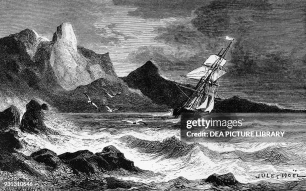 View of Cape Alexander during Isaac Israel Hayes' expedition, 1860-1861, Greenland, illustration from In the middle of the ice: famous trips to the...