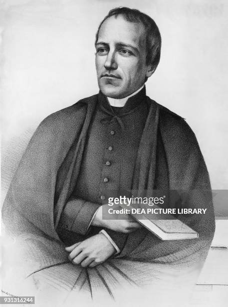 Portrait of Antonio Rosmini-Serbati , Italian Roman Catholic priest and philosopher, lithograph.