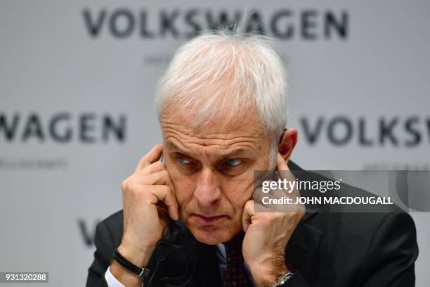 Matthias Mueller, CEO of German car maker Volkswagen , attends his company's annual press conference in Berlin on March 13, 2018. Volkswagen holds...