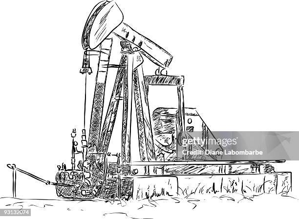 hand drawn pumpjack - offshore platform stock illustrations