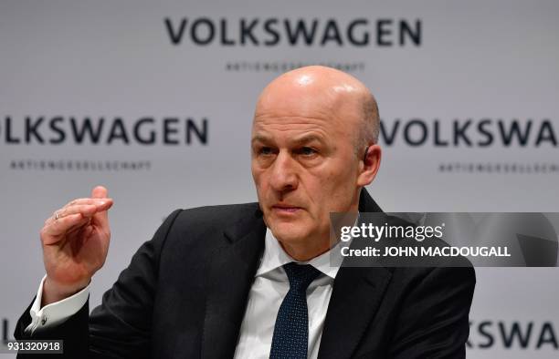 Frank Witter, CFO of German car maker Volkswagen , attends his company's annual press conference in Berlin on March 13, 2018. Volkswagen holds its...