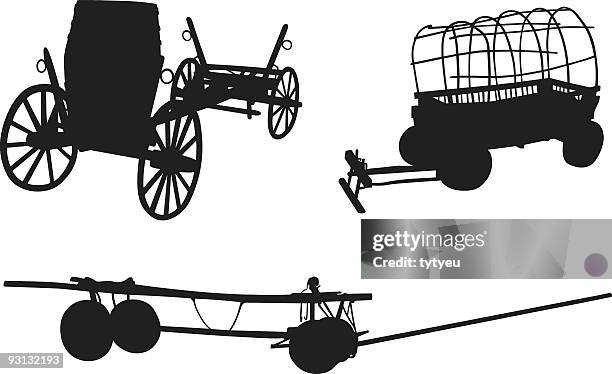 old vector carriages - wagon wheel stock illustrations