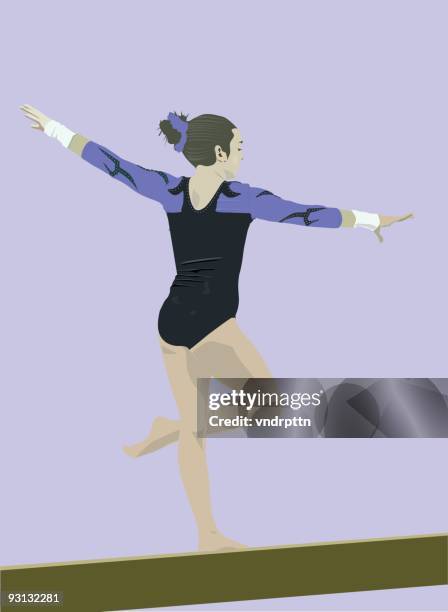 gymnast beam routine - children gymnastics stock illustrations