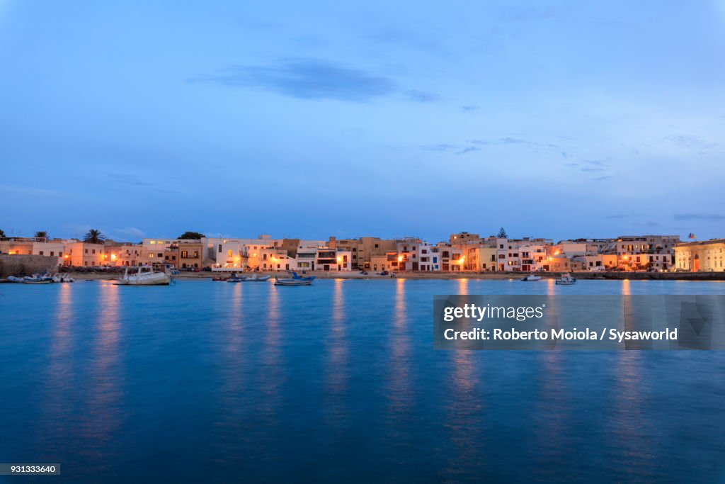 Harbor at dusk, Favignana island, Italy