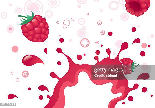 stockillustraties, clipart, cartoons en iconen met vector illustration of raspberries and splashes on white - framboos