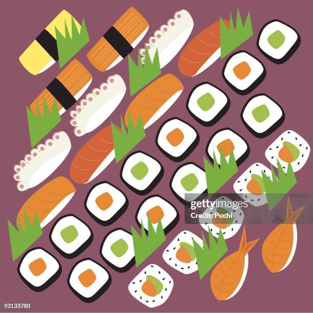 sushi platter - cooking white rice stock illustrations