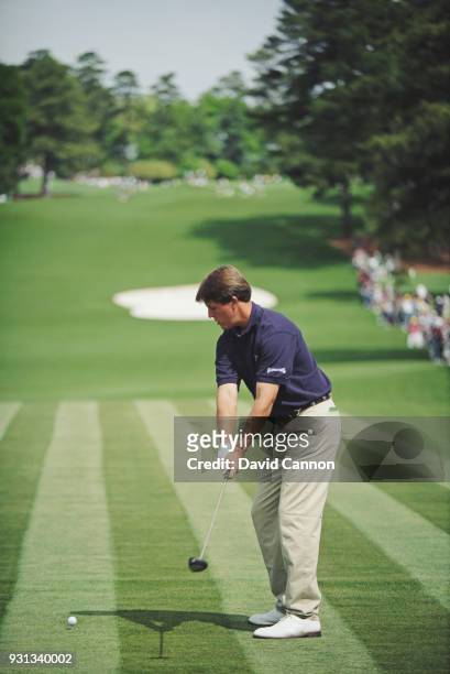 Phil Mickelson of the United States the low amateur plays a driver from the eighth tee during the 1992 Masters Tournament at Augusta National Golf...