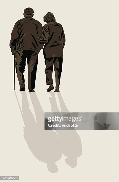 elderly couple still in love - positive healthy middle age woman stock illustrations