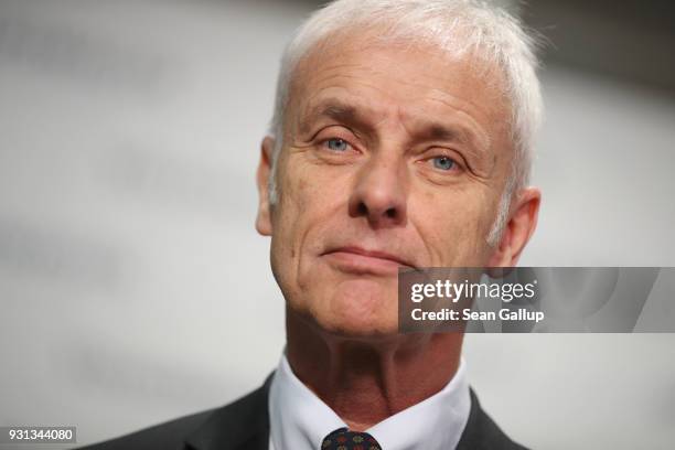 Matthias Mueller, Chairman of German automaker Volkswagen AG, attends the company's annual press conference on March 13, 2018 in Berlin, Germany....