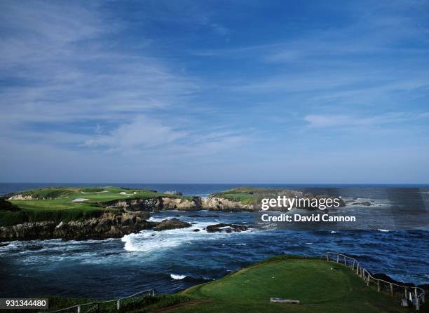 The par 3, 16th hole at Cypress Point Golf Club on September 21, 1992 in Pebble Beach, California United States.