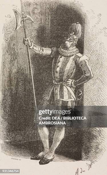 Pontifical Swiss Guard, drawing by Alphonse de Neuville , from Holy Week in Rome by Ludovic Celler from Il Giro del mondo , Journal of geography,...