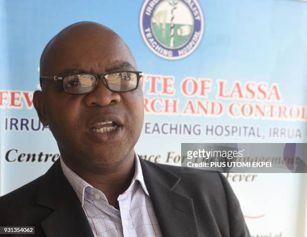 Director of Institute Ephraim Ogbani-Emovon speaks about prevention and control of Lassa fever at the Institute of Lassa Fever Research and Control...