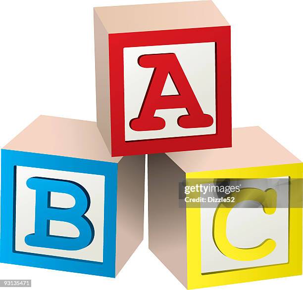 graphic of three stacked abc blocks - abc blocks stock illustrations