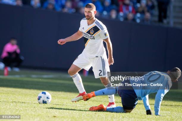 March 11: Perry Kitchen of Los Angeles Galaxy in action during the New York City FC Vs LA Galaxy regular season MLS game at Yankee Stadium on March...