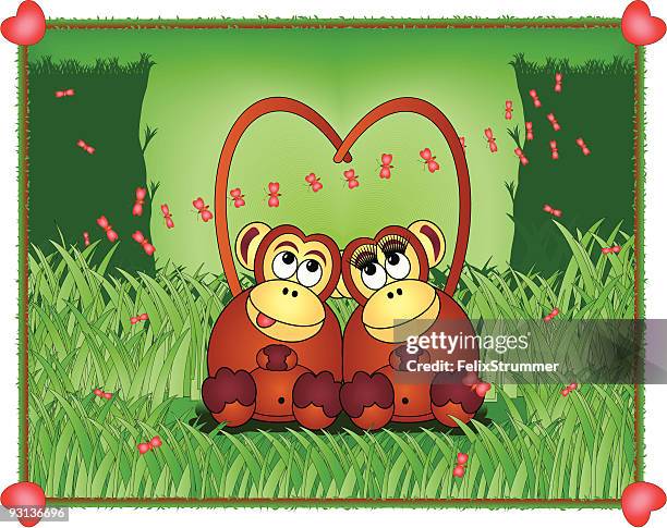 monkey liebe - valentine monkey stock-grafiken, -clipart, -cartoons und -symbole