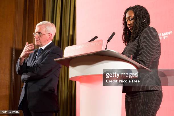 Labour MP Dawn Butler introduces shadow secretary John McDonnell's speech to end Austerity at 1 George street on March 09, 2018 in London, England.