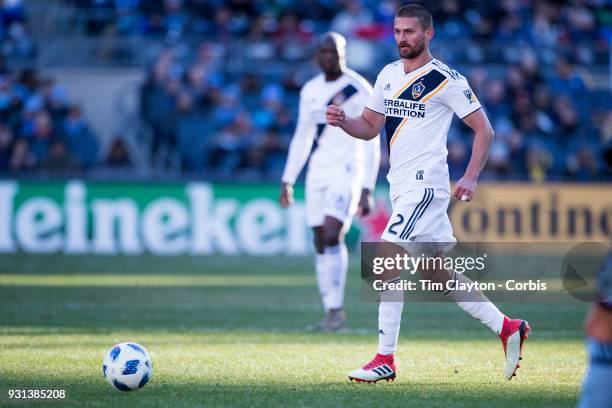 March 11: Perry Kitchen of Los Angeles Galaxy in action during the New York City FC Vs LA Galaxy regular season MLS game at Yankee Stadium on March...