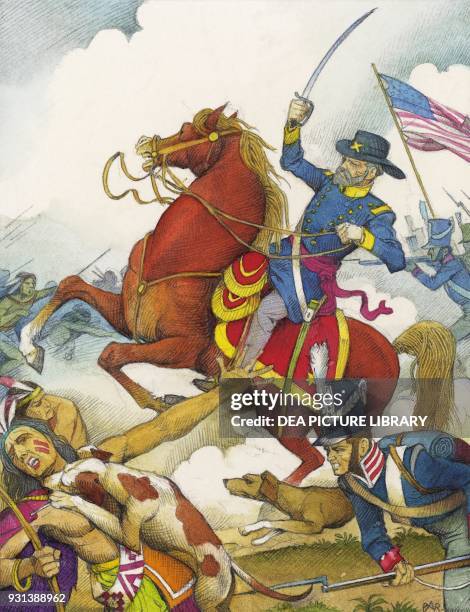 General Andrew Jackson attacking the Seminole Indians and the other tribes led by Tecumseh drawing from a print, United States of America.