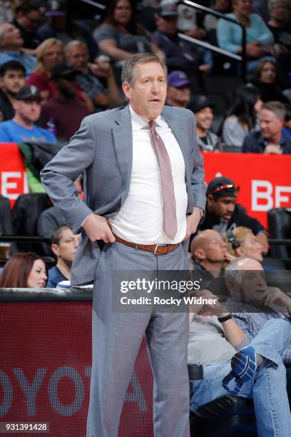 Head coach Jeff Hornacek of the New York Knicks coaches against the Sacramento Kings on March 4, 2018 at Golden 1 Center in Sacramento, California....