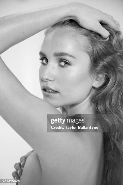 Swimsuit Issue 2018: Model Sailor Brinkley Cook poses for the 2018 Sports Illustrated swimsuit issue 'In Her Own Words' body painting on April 12,...