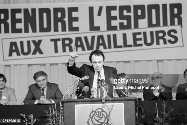 French politician and Socialist candidate for the presidential elections Michel Rocard during his first electoral meeting in Epinay sur Seine.