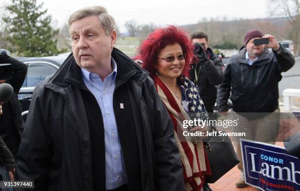 Republican Congressional Candidate Rick Saccone arrives to vote in the special election to fill the 18th Congressional District seat vacated by...