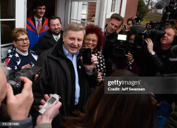 Republican Congressional Candidate Rick Saccone arrives to vote in the special election to fill the 18th Congressional District seat vacated by...