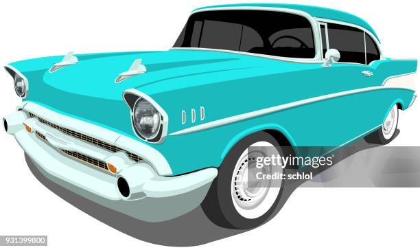 illustrations, cliparts, dessins animés et icônes de voiture américaine classique de 1957 - voiture particulière