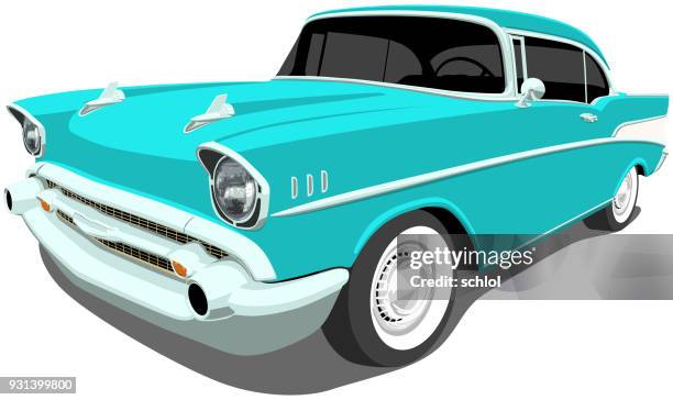 ilustrações, clipart, desenhos animados e ícones de carro americano clássico de 1957 - vintage car