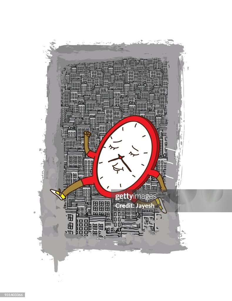 Speedy Fast Clock Running through City